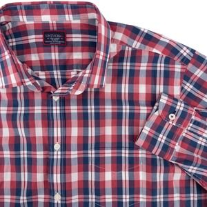 UNTUCKit Mens 2XL Navarro Shirt Relaxed Red Blue Plaid Long Sleeve Cotton Tencel